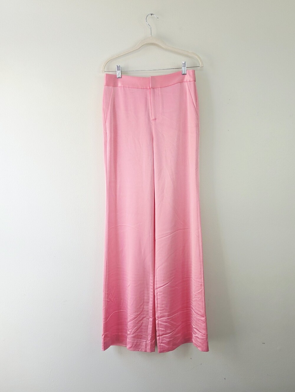 Alice + Olivia Deanna Satin High-waisted Bootcut Pants In Primrose Size 6 - Picture 3 of 10